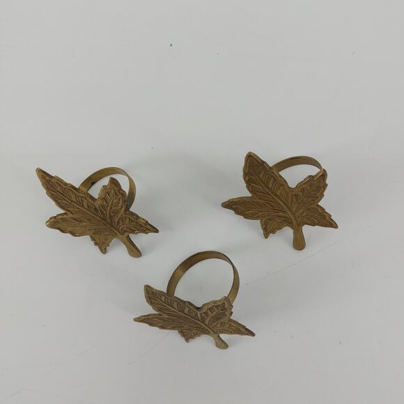Thanksgiving Fall Leaves Napkin Rings Dining Gold Tone Lot 3 - Picture 4 of 12
